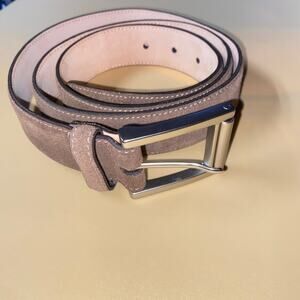 Egara Brown Suede Full Grain Leather Silver-Tone Hardware Belt Men's Size 42